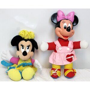 VTG 90s Disney Minnie Mouse Learn to Dress Dolls Pair Zip Button Lace Snap
